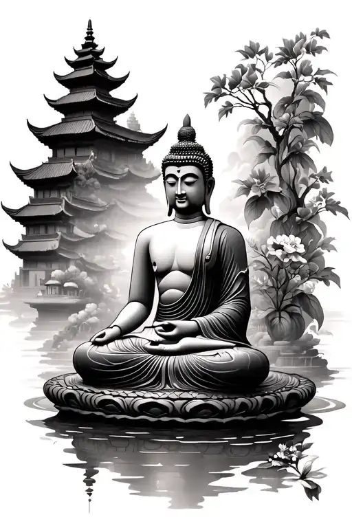Buddha Surrounded By Nestled Temple