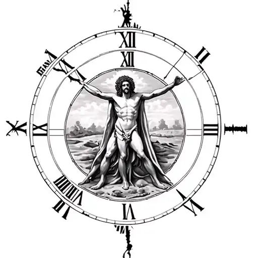 Vitruvian Man In A Sand Clock