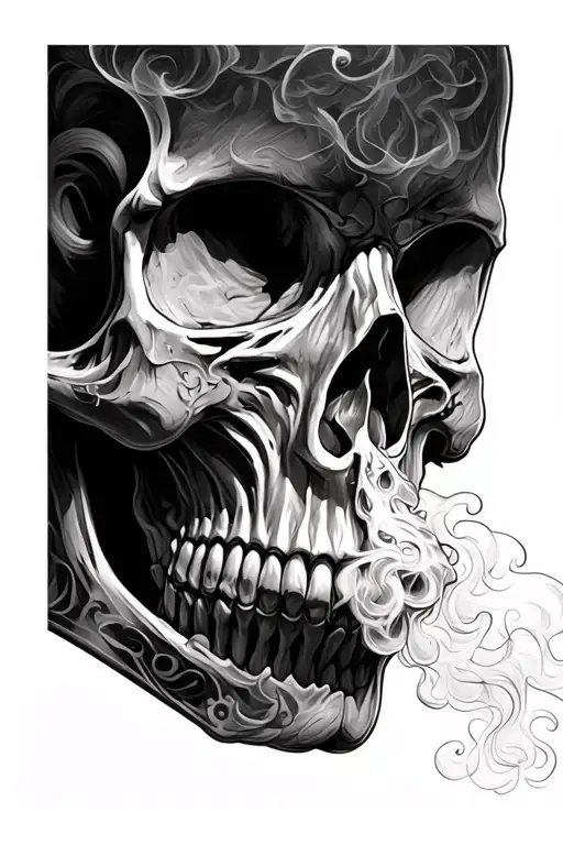 Skull With Smoke French Inhaleing Thro His Nose