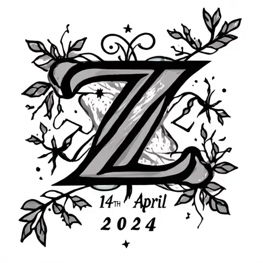 Two Zs Intertwined With Vines And Stars With The Date 14Th April 2024 Below