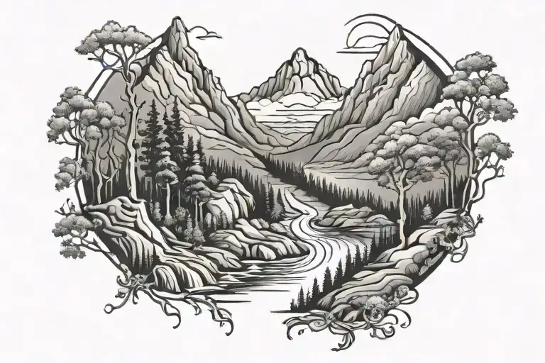 Mountains Water Trees Road Winding