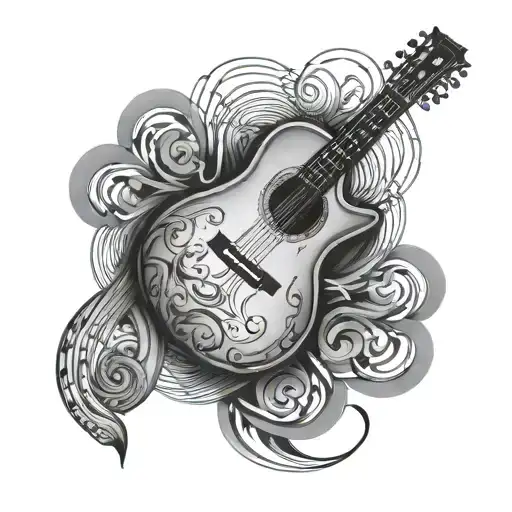 Music Staff Wrapped Around A Guitar