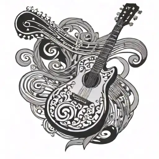 Music Staff Intertwined Around A Guitar