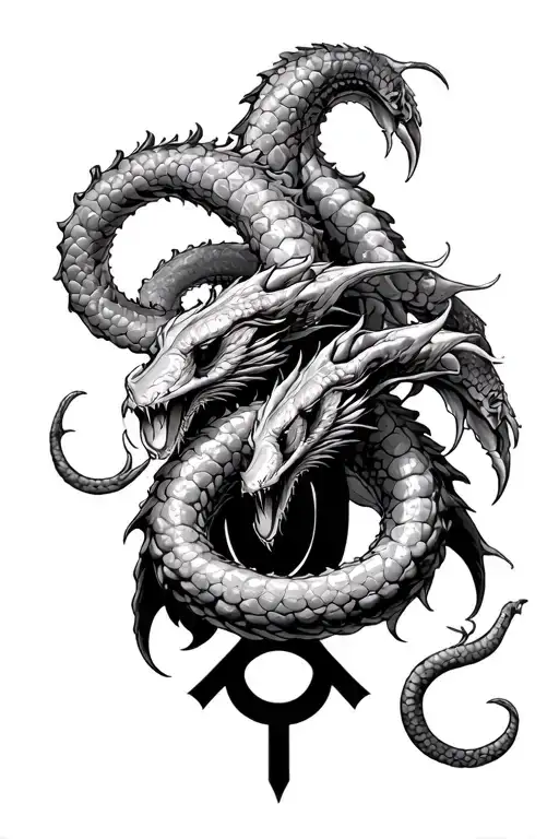 Hydra With Three Heads And Alpha Symbol Incorporated