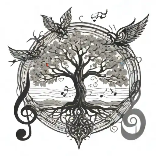 Tree Of Life With A Music Staff Intertwined