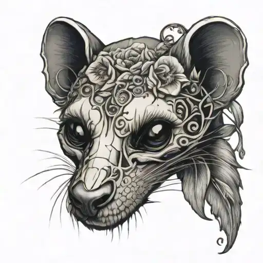 Gothic Ferret Skull With Vines And Flowers Going