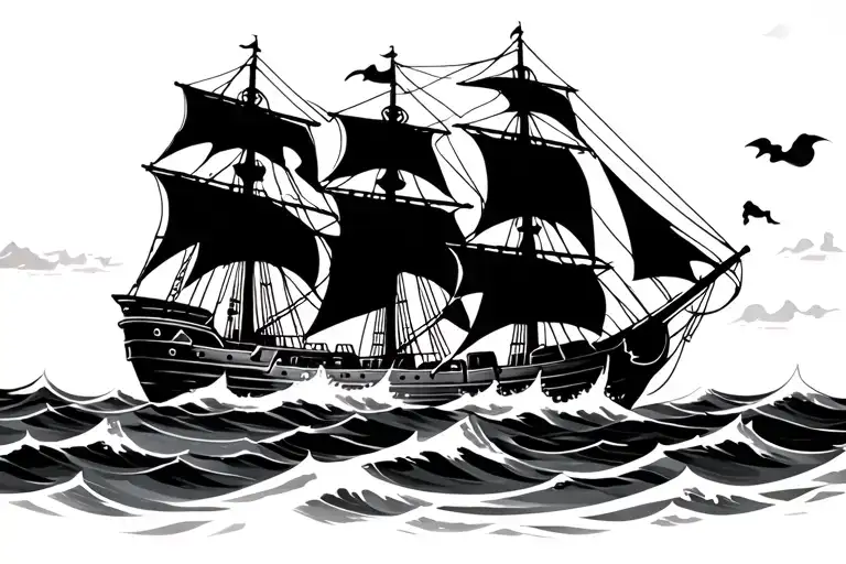Pirate Ship Sailing Through Stormy Seas