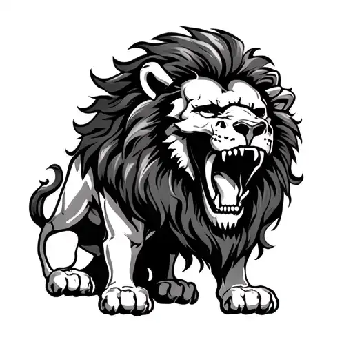 Foo Lion Roaring With Skull Under 1 Paw Flaming Mane