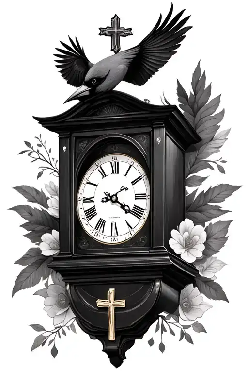 Grandfather Clock With Cardinal And Cross