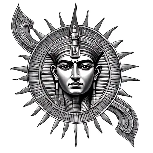 Masculine Egypsian Ra Sun God Tattoo Design