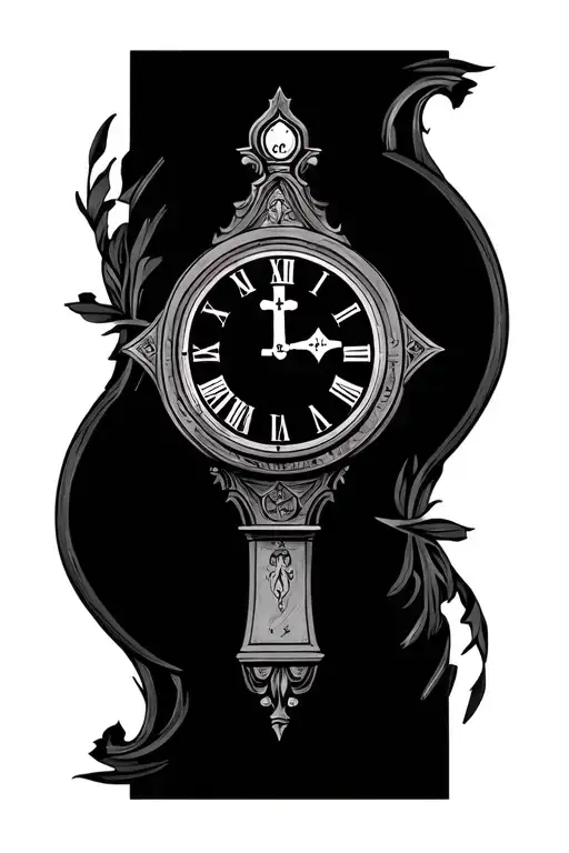 Full Grandfather Clock With Cardinal An Cross Around It