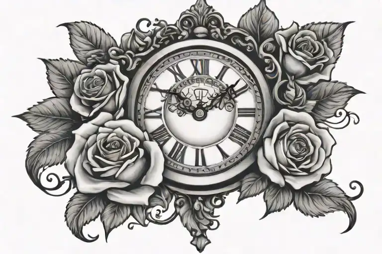 Clock And Roses Intertwined
