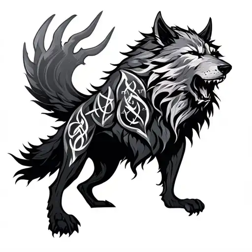 Fenrir With Runes And Reaper