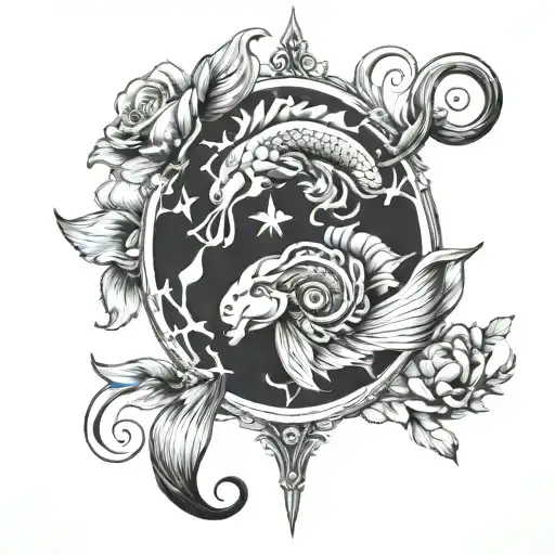 Delicate Tattoo Mixing Aries And Pisces Zodiac Signs