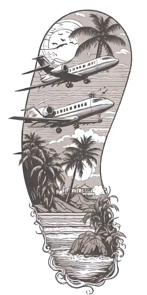 A Beach Scene With A Private Jet