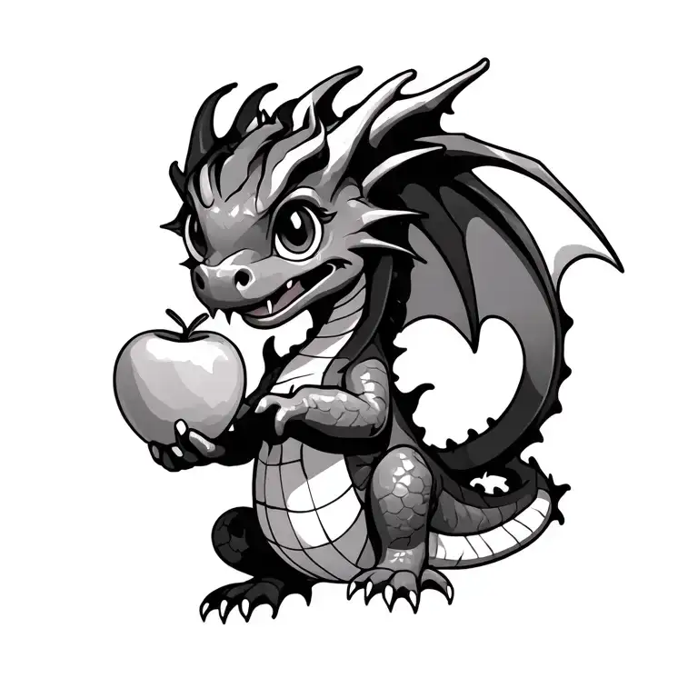Cute Dragon With Apple In Hand Holding