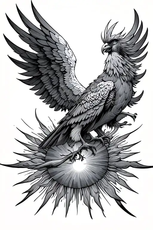 Phoenix And Sun Between Wings