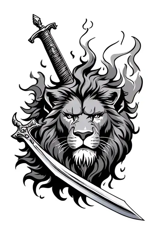 Lion Face And Flamming Sword