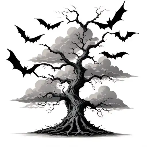 Poison Tree With Bats And Clouds