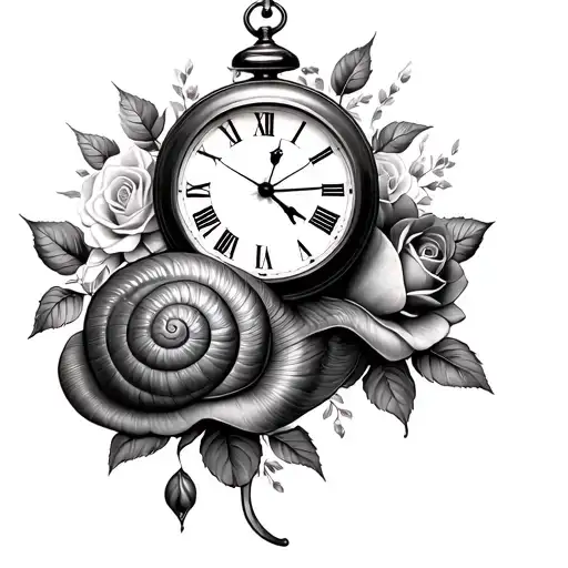 Clock And Roses And Snail