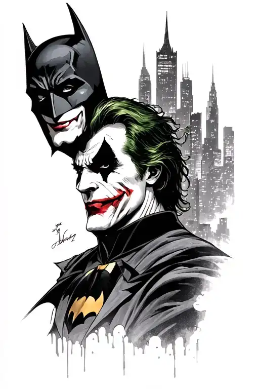 Batman In The City Skyline In The Background And Joker Why So Serious