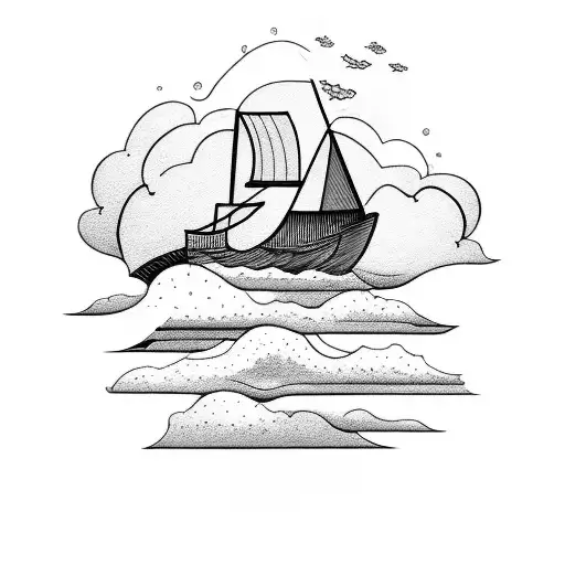 Boat With Waves And Cloud