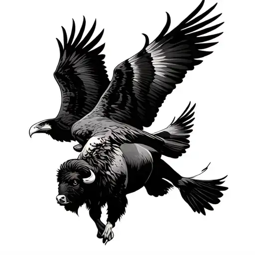 Bison And Eagle Soaring