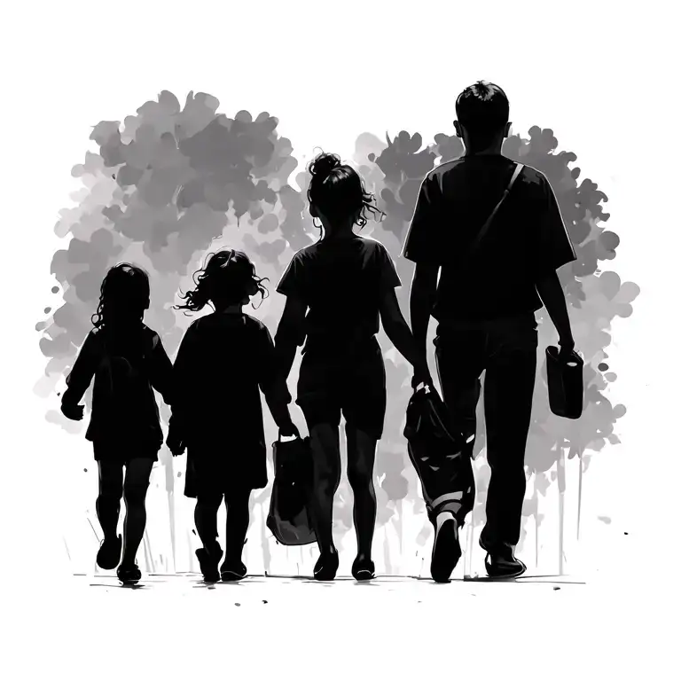3Daughters 1Son With Mom And Dad Walking