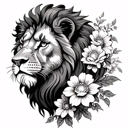 Lion With Flowers And Timepiece