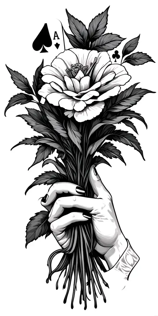 Poker Hand Holding A Bouquet