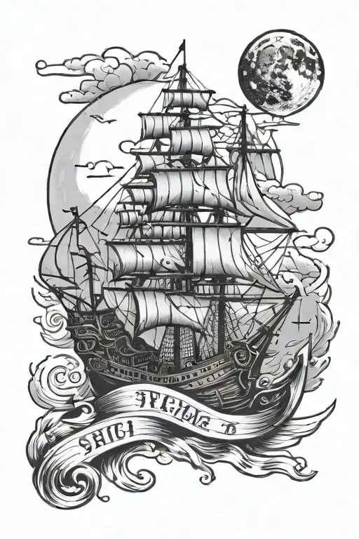 Ship And The Moon In The Background With A Phrase That Represents The Fight
