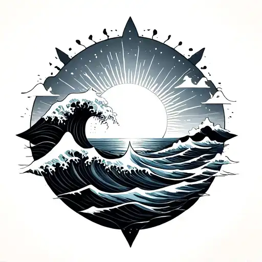 Geomatrical Include Sun Ocean Waves