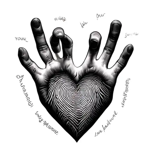 Fingerprints Of The Heart -Shaped Fingers With The Names Of My Children In The Corners