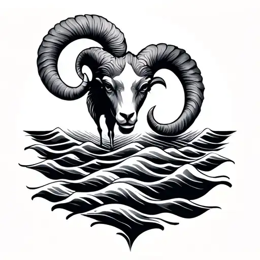 Tattoo With Geomatrical Design Include Aries Zodiac With Sun And Ocean