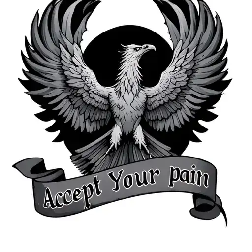 The Words 'Accept Your Pain' Incorporated Into The Design Of A Phoenix