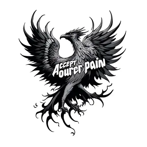 The Words 'Accept Your Pain' Incorporated Into The Design Of A Fiery Phoenix