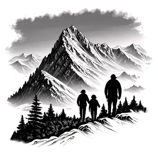 Mountain Landscape Tattoo Featuring Father And Son