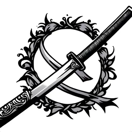 On The Forearm A Katana With A Ribbon