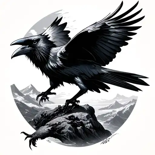 Raven Flying Landscape
