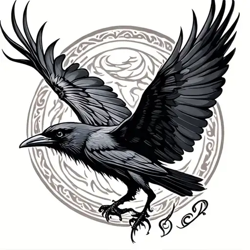 Raven Flying Line Art