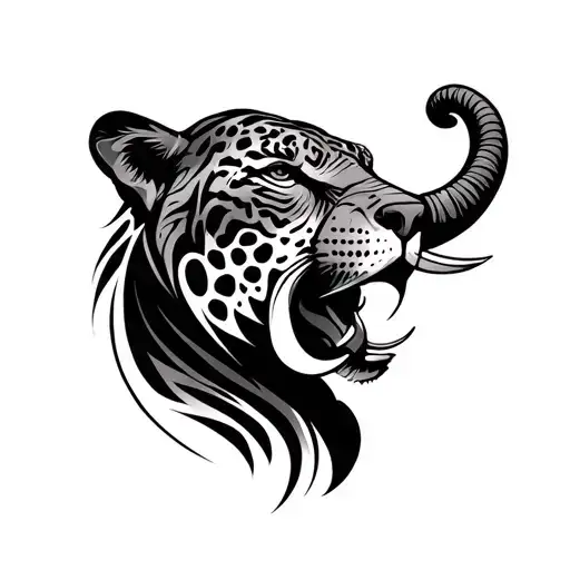 Jaguar And Elephant Head Profile Holding