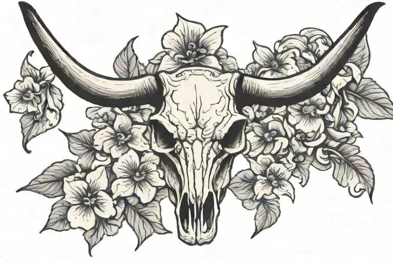 Longhorn Skull Surrounded By Violets