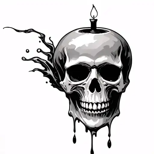Skull With Melting Candle On Top