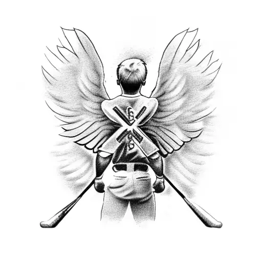 A Baseball Player With Angel Wings And A Cross Tattooed On Their Back