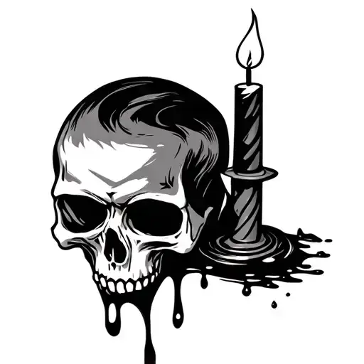 Skull With Candle Melting On Top