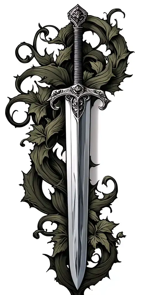 Historic Sword Intertwined Within Vines
