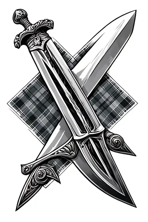 Claymore Sword With Tartan Plaid Background
