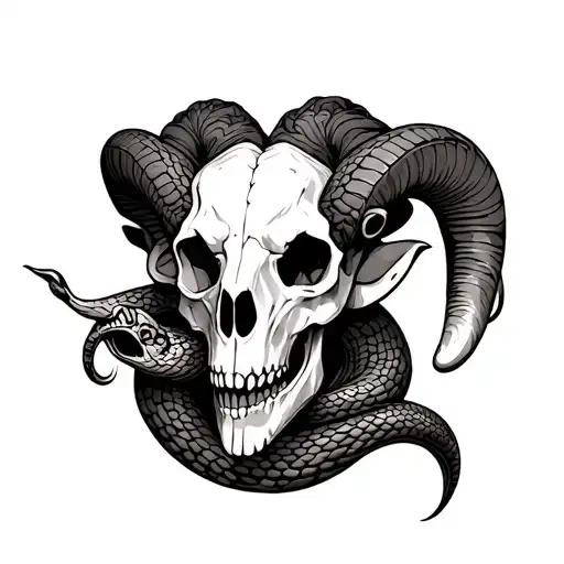 Serpent And Ram Skull Surrounded