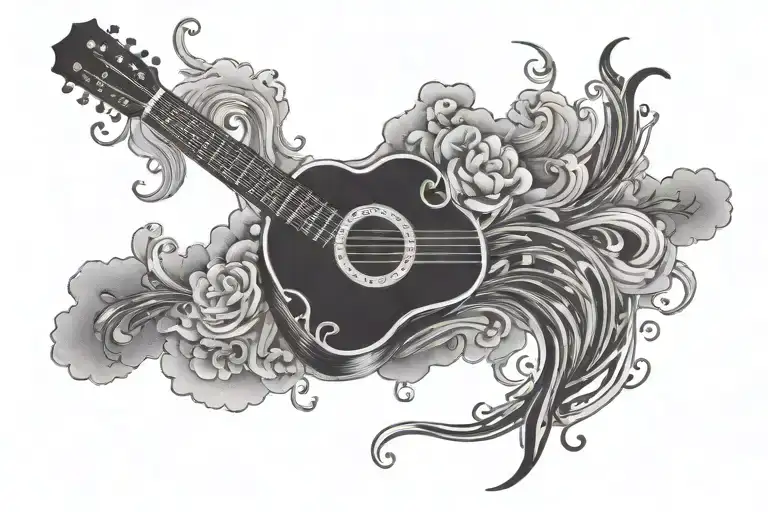 Acoustic Guitar Surrounded My Rain Strom Clouds Black