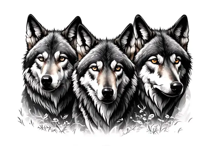 3 Wolves In Dark Forest